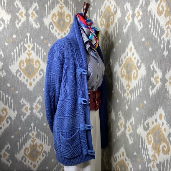 Ralph Lauren Sun Fade Blue Cotton Nautical Inspired Toggle Cardigan Sweater - Picture 7 of 16